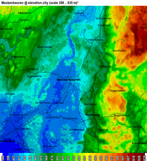 Zoom OUT 2x Meckenbeuren, Germany elevation map
