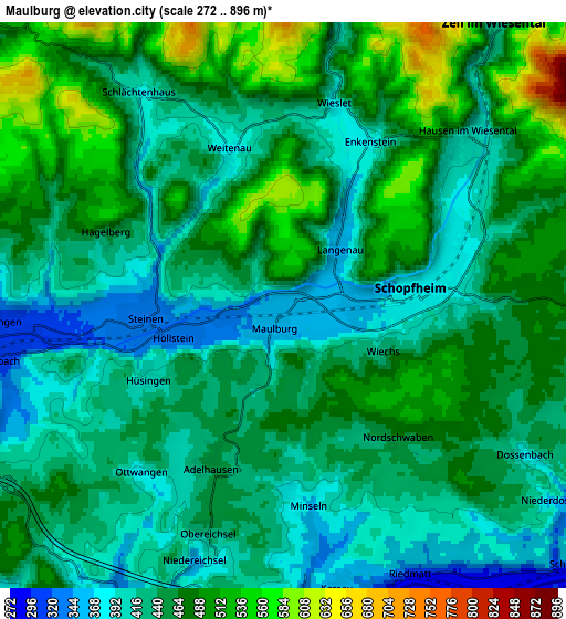 Zoom OUT 2x Maulburg, Germany elevation map