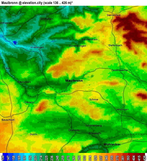 Zoom OUT 2x Maulbronn, Germany elevation map