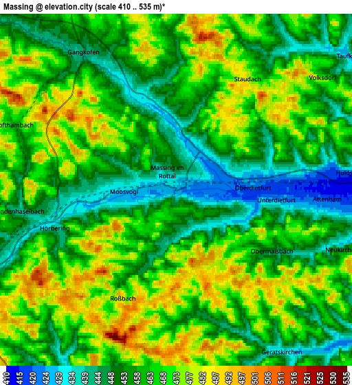 Zoom OUT 2x Massing, Germany elevation map