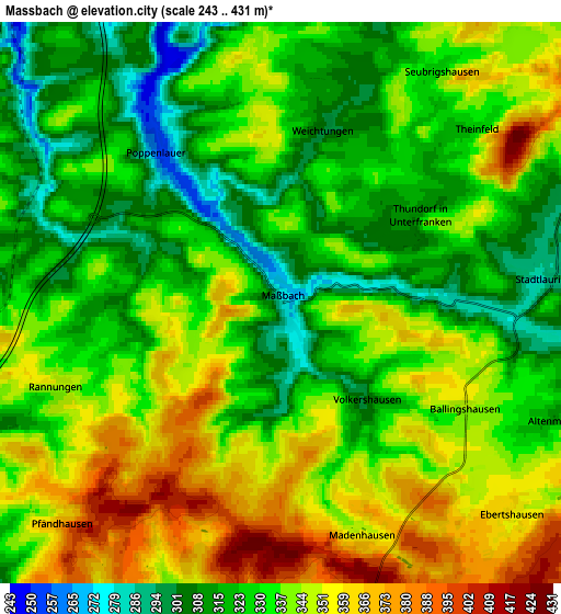 Zoom OUT 2x Maßbach, Germany elevation map