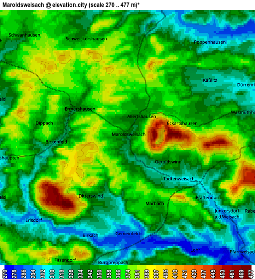 Zoom OUT 2x Maroldsweisach, Germany elevation map