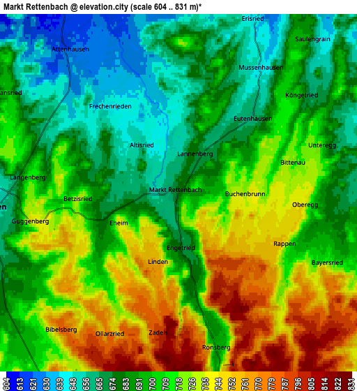 Zoom OUT 2x Markt Rettenbach, Germany elevation map