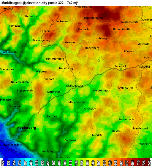 Zoom OUT 2x Marktleugast, Germany elevation map