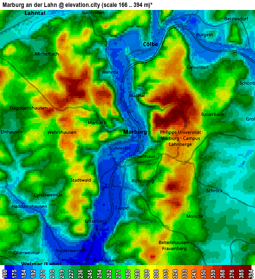 Zoom OUT 2x Marburg an der Lahn, Germany elevation map