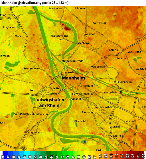 Zoom OUT 2x Mannheim, Germany elevation map