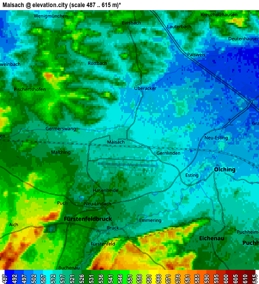 Zoom OUT 2x Maisach, Germany elevation map