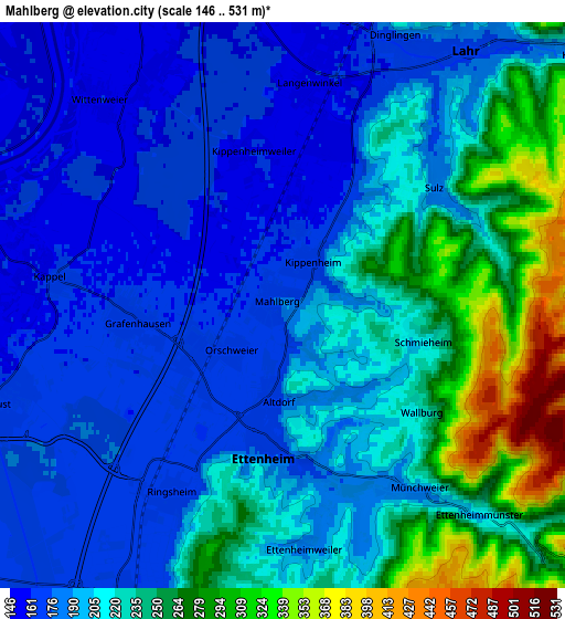 Zoom OUT 2x Mahlberg, Germany elevation map