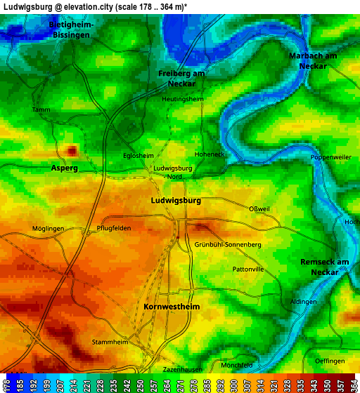 Zoom OUT 2x Ludwigsburg, Germany elevation map