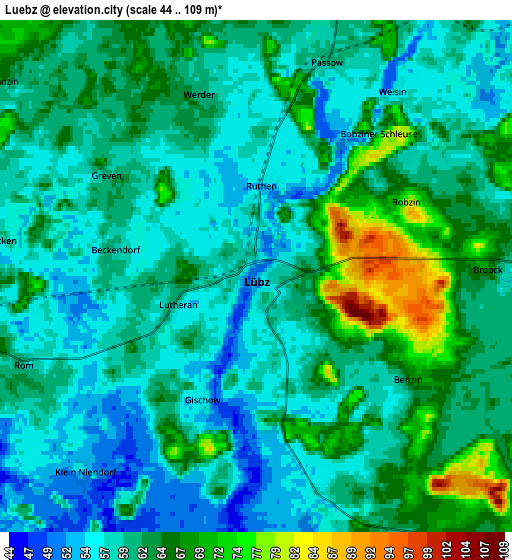 Zoom OUT 2x Lübz, Germany elevation map