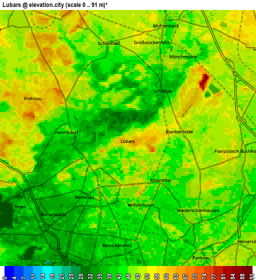 Zoom OUT 2x Lübars, Germany elevation map