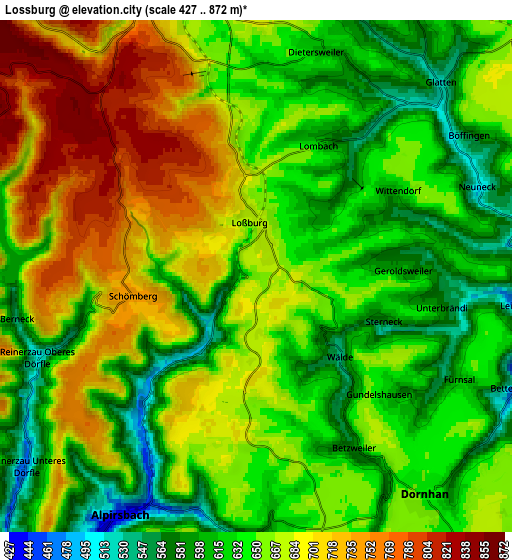 Zoom OUT 2x Loßburg, Germany elevation map