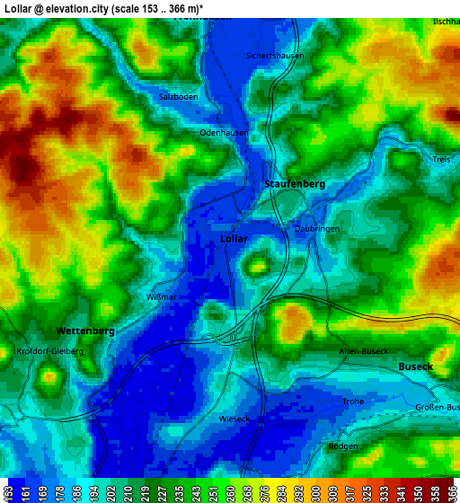Zoom OUT 2x Lollar, Germany elevation map