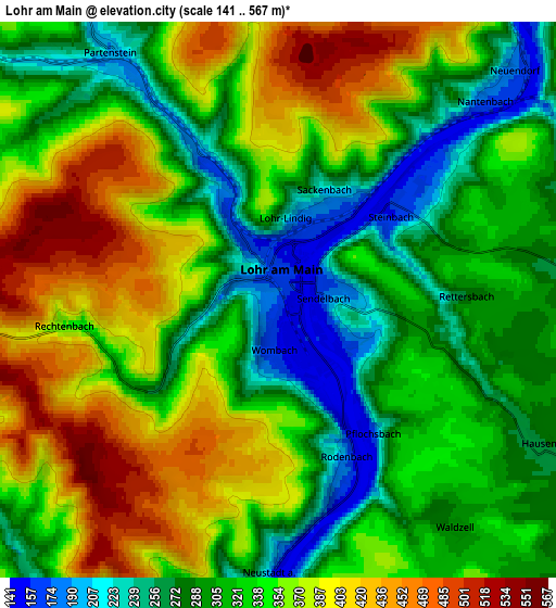 Zoom OUT 2x Lohr am Main, Germany elevation map