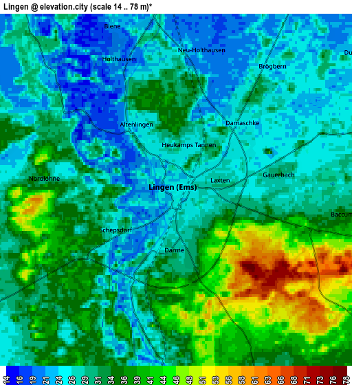 Zoom OUT 2x Lingen, Germany elevation map