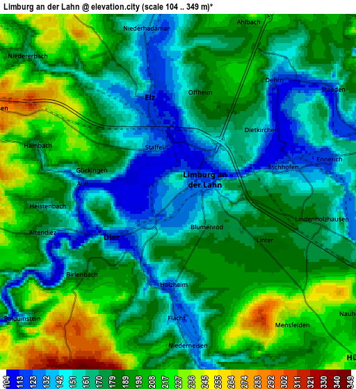 Zoom OUT 2x Limburg an der Lahn, Germany elevation map