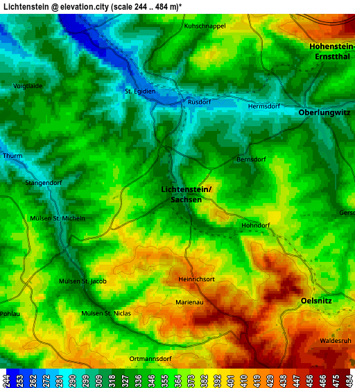 Zoom OUT 2x Lichtenstein, Germany elevation map