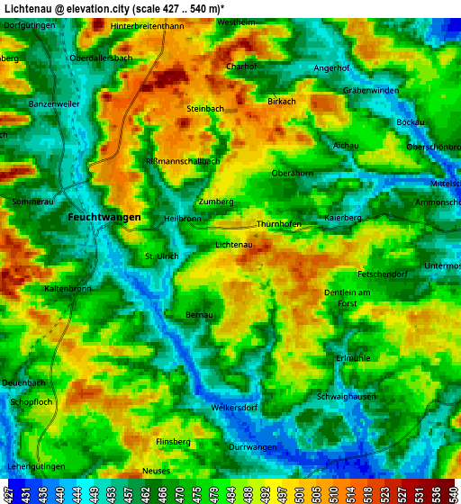 Zoom OUT 2x Lichtenau, Germany elevation map