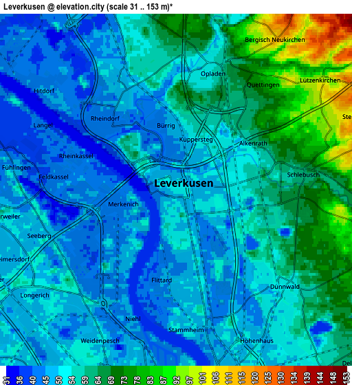 Zoom OUT 2x Leverkusen, Germany elevation map