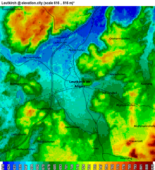 Zoom OUT 2x Leutkirch, Germany elevation map