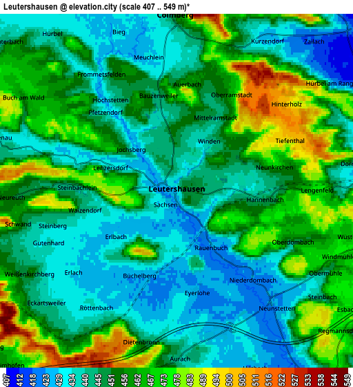 Zoom OUT 2x Leutershausen, Germany elevation map