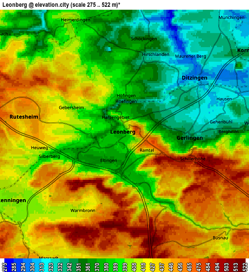 Zoom OUT 2x Leonberg, Germany elevation map