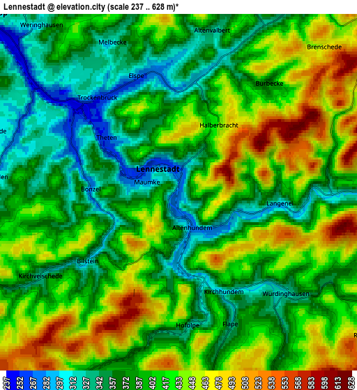 Zoom OUT 2x Lennestadt, Germany elevation map