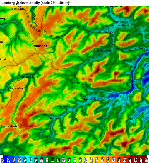 Zoom OUT 2x Lemberg, Germany elevation map