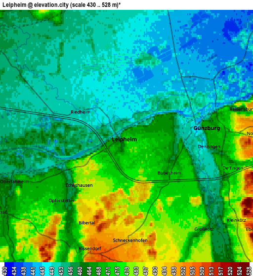 Zoom OUT 2x Leipheim, Germany elevation map