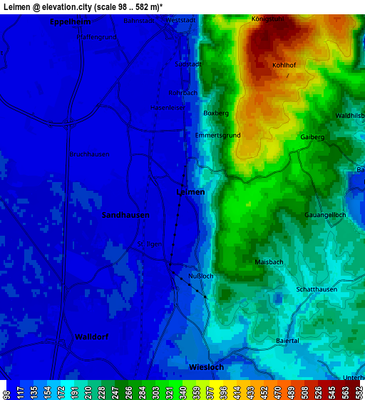 Zoom OUT 2x Leimen, Germany elevation map