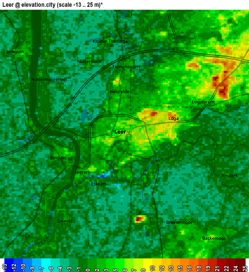 Zoom OUT 2x Leer, Germany elevation map