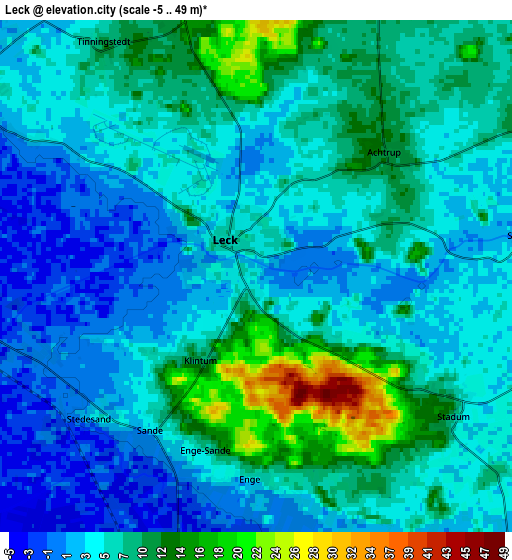 Zoom OUT 2x Leck, Germany elevation map