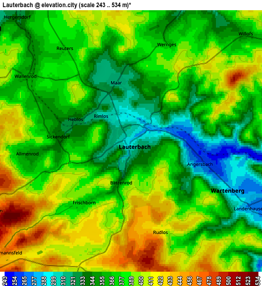 Zoom OUT 2x Lauterbach, Germany elevation map