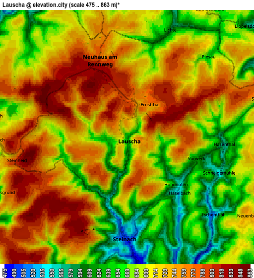 Zoom OUT 2x Lauscha, Germany elevation map