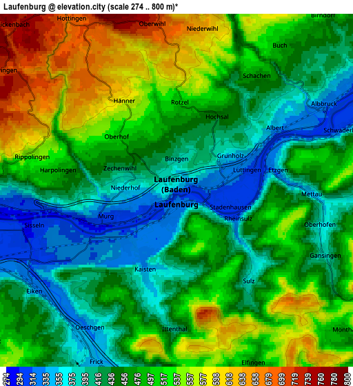 Zoom OUT 2x Laufenburg, Germany elevation map