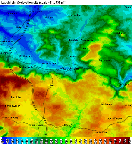 Zoom OUT 2x Lauchheim, Germany elevation map