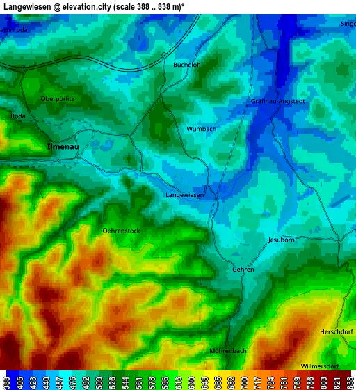 Zoom OUT 2x Langewiesen, Germany elevation map