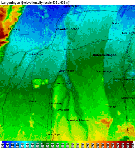 Zoom OUT 2x Langerringen, Germany elevation map