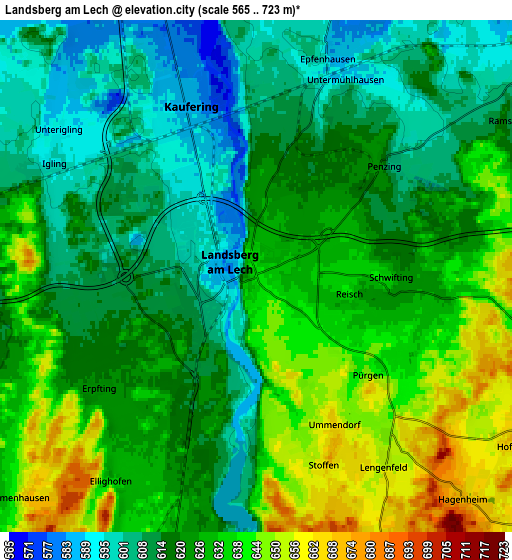 Zoom OUT 2x Landsberg am Lech, Germany elevation map