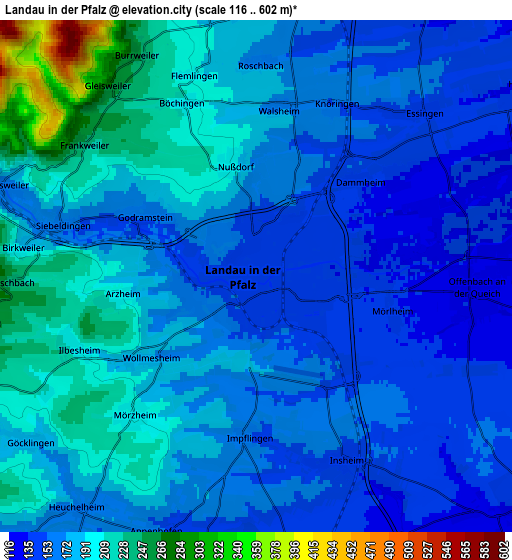 Zoom OUT 2x Landau in der Pfalz, Germany elevation map