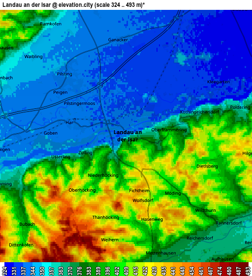 Zoom OUT 2x Landau an der Isar, Germany elevation map