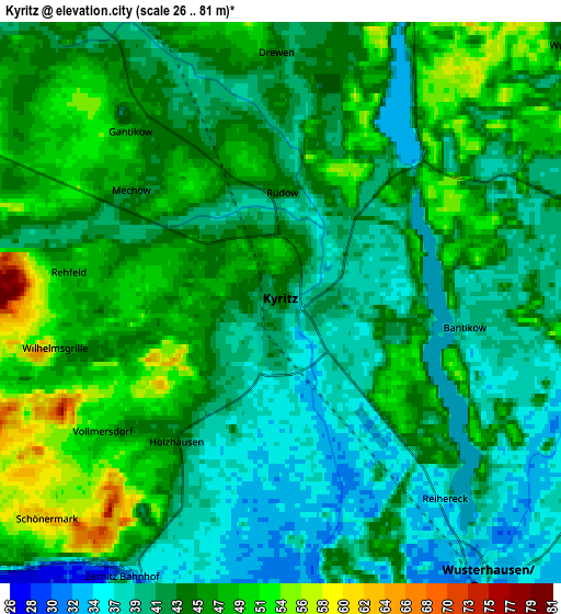 Zoom OUT 2x Kyritz, Germany elevation map