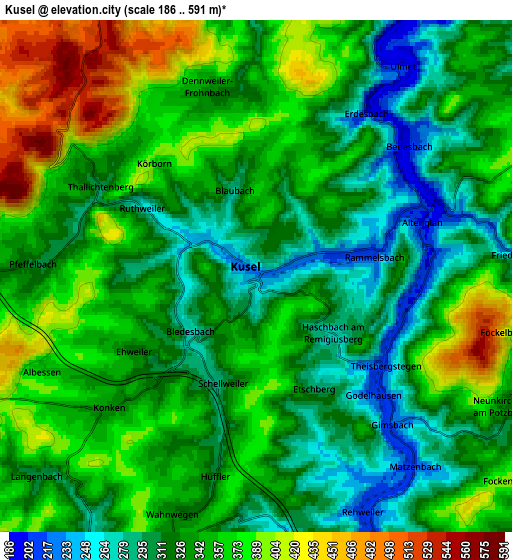 Zoom OUT 2x Kusel, Germany elevation map