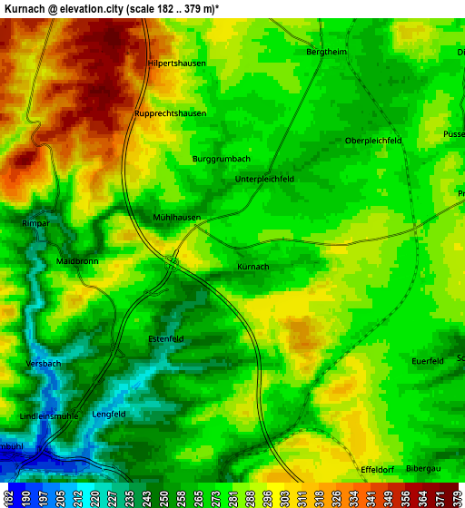 Zoom OUT 2x Kürnach, Germany elevation map