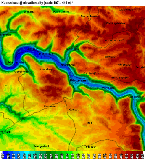 Zoom OUT 2x Künzelsau, Germany elevation map