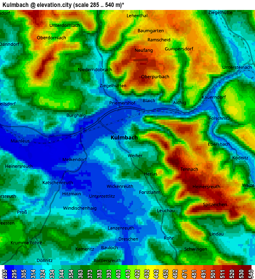 Zoom OUT 2x Kulmbach, Germany elevation map