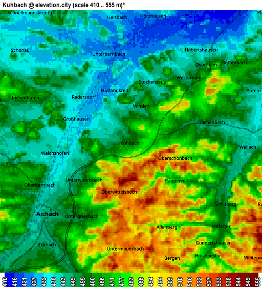 Zoom OUT 2x Kühbach, Germany elevation map