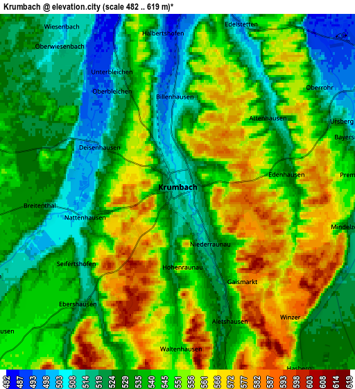 Zoom OUT 2x Krumbach, Germany elevation map