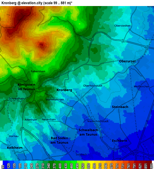 Zoom OUT 2x Kronberg, Germany elevation map