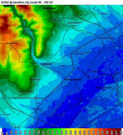 Zoom OUT 2x Kriftel, Germany elevation map